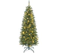 HOMCOM Sapin de Noël artificiel 150 cm, arbre de Noël fin avec 170 lumières, 635 pointes, support en métal pliable, vert
