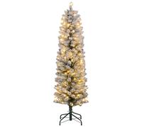 HOMCOM Sapin de Noël artificiel 150 cm avec éclairage LED blanc chaud, 263 branches enneigées, base en métal, réaliste et fin