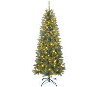 HOMCOM Sapin de Noël artificiel 180 cm, arbre de Noël fin avec 250 lumières, 899 pointes, support en métal pliable, vert