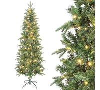 Sapin de Noël artificiel - HOMCOM - slim - 180 lumières 8 modes d'éclairage 605 branches - plastique ignifuge - 180H cm - vert