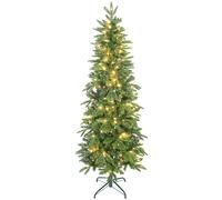 HOMCOM Sapin de Noël artificiel 180 cm, arbre de Noël slim avec 200 lumières 8 modes d'éclairage 605 branches articulées, vert