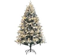 Sapin de Noël artificiel LED enneigé H. 180 cm - 200 LEDs blanc chaud, 793 branches - vert blanc