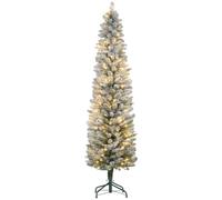 HomCom Sapin de Noël artificiel 180 cm floqué enneigé vert – 329 branches, 150 LED blanc chaud