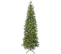 HOMCOM Sapin de Noël artificiel 210 cm, arbre de Noël slim avec 300 lumières 8 modes d'éclairage 826 branches articulées, vert