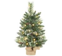 HOMCOM Sapin de Noël artificiel 60 cm, mini arbre de Noël de table floqué avec 35 LED, pommes de pin, fonctionne à piles, vert