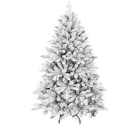 HOMCOM Sapin de Noël Artificiel Floqué de Neige 150 cm Vert et Blanc | Arbre de Noël, 768 Pointes de Branche Articulée, Support en Métal Pliable, Facile à Monter et Ranger, Plastique Ignifuge