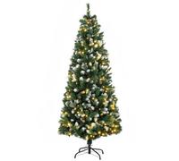 HomCom Sapin de Noël artificiel lumineux 180 cm Ø80 703 branches 250 LED 30 pommes de pin vert