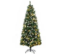 HOMCOM Sapin de Noël artificiel lumineux 703 branches 250 LED 30 pommes de pin support pied pliable hauteur 180 cm Ø 80 vert