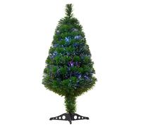 HOMCOM Sapin de Noël Artificiel Lumineux 90H cm Fibre Optique Multicolore + Support Pied 90 Branches Vert