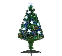 HOMCOM Sapin de Noël Artificiel Lumineux Fibre Optique LED 90H cm Vert | Multicolore, Support Pied, 90 Branches, Étoile Sommet Brillante