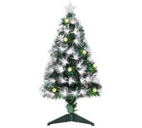 HOMCOM Sapin de Noël de 90 cm Artificiel Lumineux LED Fibre Optique Vert | 14 Ampoules, Support Pied, 90 Branches, Étoile Sommet Brillante