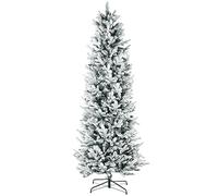 HOMCOM Sapin de Noël Fin enneigé 225cm 988 Branches Base Acier | Sapin de Noël d'intérieur haut et étroit, ouverture automatique