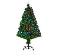 Sapin de Noël artificiel lumineux fibre optique LED multicolore + support pied Ø 60 x 120H cm 130 branches étoile sommet brillante vert G