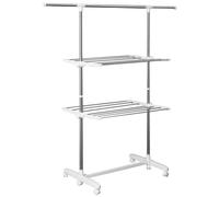HOMCOM Séchoir à Linge Étendoir Intérieur/Extérieur Pliable, 4 Ailes Latérales Sur 2 Niveaux , Charge Max 15 Kg Blanc et Argent