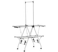 HOMCOM Séchoir à linge étendoir pliable avec roulettes grand espace d'étendage acier inoxydable 138,5 x 63 x 208 cm argent noir