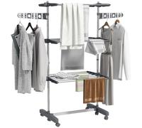 HomCom Séchoir à linge pliable 3 niveaux ailes latérales – Acier inoxydable, 142x55x152 cm, Gris