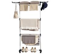 HOMCOM Séchoir à Linge Étendoir Pliable 3 Niveaux 73 x 64 x 177 cm Noir | 4 Roulettes, Cadre en Acier, Ailes Latérales, pour Intérieur Extérieur