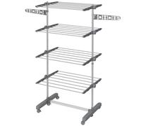 HOMCOM Séchoir à Linge Étendoir Pliable 4 Niveaux 142 x 55 x 172 cm Gris | 6 Roulettes, Cadre en Acier Inoxydable, Ailes Latérales, pour Intérieur Extérieur