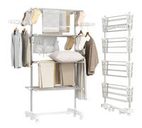 HOMCOM Séchoir à linge étendoir pliable ailes latérales utilisation intérieure et extérieure 142 x 55 x 172 cm 4 niveaux blanc