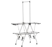 HOMCOM Séchoir à linge étendoir pliable avec roulettes grand espace d'étendage acier inoxydable 138,5 x 63 x 208 cm argent noir
