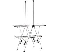 HOMCOM Séchoir à linge étendoir pliable avec roulettes grand espace d'étendage acier inoxydable 138,5 x 63 x 208 cm argent noir