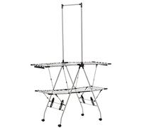 HOMCOM Séchoir à linge étendoir pliable avec roulettes grand espace d'étendage acier inoxydable 138,5 x 63 x 208 cm argent noir