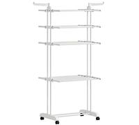 HOMCOM Séchoir à linge pliable 5 niveaux avec roulettes, étendoir linge intérieur avec ailes latérales, cadre en acier, blanc