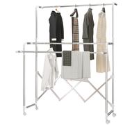 HOMCOM Séchoir à linge pliable étendoir linge intérieur à 3 barres réglables et 4 roulettes 104-150 x 103 x 145-197 cm argent