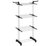 HOMCOM Séchoir étendoir à linge sur roulette pliable ailes latérales intérieure et extérieure 142 x 55 x 172 cm noir argent