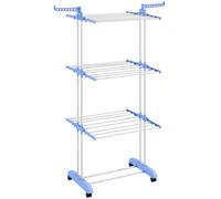 HOMCOM Séchoir étendoir à linge sur roulette pliable ailes latérales intérieure et extérieure 73 x 64 x 177 cm bleu argent