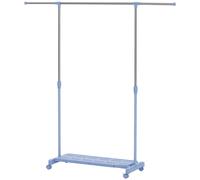 HOMCOM Séchoir Extensible avec Roues avec Barre en Acier Inoxydable et Étagère pour Chaussures 159x42x168 cm Bleu et Argent