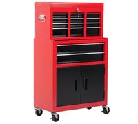 HomCom - Servante d'atelier 6 tiroirs + coffre amovible, acier rouge/noir, sur roulettes