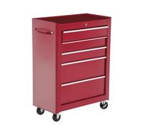 HOMCOM Servante d'atelier en acier à 5 tiroirs, chariot à outils sur roulettes, verrouillable 2 clés, tapis EVA antidérapant, caisse à outils pour atelier, garage, rouge