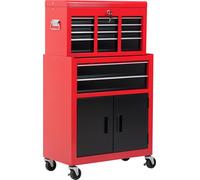 HOMCOM Servante d'atelier servante/ caisse à outil 6 tiroir +1 commode coffre amovible chariot acier rouge et noir