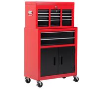 HOMCOM Servante d'atelier servante/ caisse à outil 6 tiroir +1 commode coffre amovible chariot acier rouge et noir