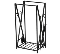 HOMCOM Serviteur de cheminée - Porte bûches - Range bûches Multi Accessoires étagère 46L x 30l x 76H cm Acier Noir