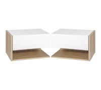 HOMCOM Set 2 Tables de Chevet Murales Bicolores, Tiroir Coulissant et Étagère, Style Chêne Blanc Aosom France