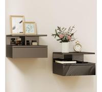 HOMCOM Set 2 Tables Nuit suspendues compactes 35x32x22.5 Noir Brillant | Pour chambre, salon, avec tiroir, étagère supérieure en bois