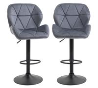 HOMCOM Set 2 Tabourets de Bar avec Hauteur Réglable Base en Métal Assise en Velours, Tabourets Cuisine Hauts Pivotant avec Dossier et Repose-Pieds, 51,5x57,5x93-114,5cm, Gris