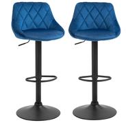 HOMCOM Set 2 Tabourets de Bar, Hauteur Réglable avec Base en Métal et Assise en Velours, Tabourets Modernes avec Dossier et Repose-Pieds, 46x48x83-104cm, Bleu