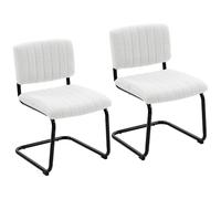 HOMCOM Set de 2 chaises à Manger Look Teddy en Peluche Blanc crème | Chaise cantilever, avec dossier haut, chaise de cuisine avec cadre en acier, chaise visiteuse pour cuisine, table à manger