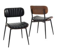 HOMCOM Set de 2 chaises à Manger rembourrées Modernes Noir | Chaises de salle à manger, assise en similicuir, dossier courbé en bois, pieds métal, pour salle à manger, cuisine, salon