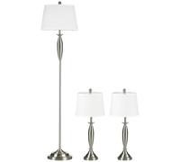 HOMCOM Ensemble de 3 lampes. 1 lampadaire, 2 lampes de table, style en lin; 38 cm x 38 cm x 158 cm, Argent + Blanc