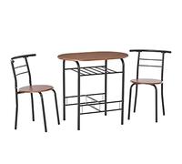 HOMCOM Set de Table et 2 chaises, Plateau Effet Bois, Naturel | Table de bar et 2 chaises, étagère de rangement, cadre métallique, ensemble salle à manger, petit espace