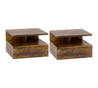 HOMCOM Set of 2 Floating Bedside Tables, Bedroom Bedside Tables with Drawer, Open Shelf, for Living Room, 35x32x22,5 cm, Rustic Brown