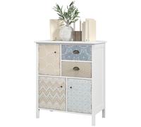 HOMCOM Sideboard, Commode Shabby Chic, 2 Tiroirs, 3 Compartiments, Bois de pin, 68x34x80cm, Blanc