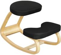 HOMCOM Siège à genoux avec fonction basculante, revêtement en tissu imitation lin et structure en bois de bouleau, dimensions 50x73x55 cm, couleur noire
