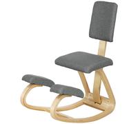HOMCOM Siège assis genoux, siège ergonomique en bois à bascule avec dossier, chaise à genoux pour bureau à domicile, gris