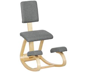 HOMCOM Siège assis genoux, siège ergonomique en bois à bascule avec dossier, chaise à genoux pour bureau à domicile, gris