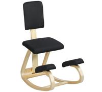 HOMCOM Siège assis genoux, tabouret ergonomique en bois à bascule avec dossier, chaise à genoux pour bureau à domicile, noir